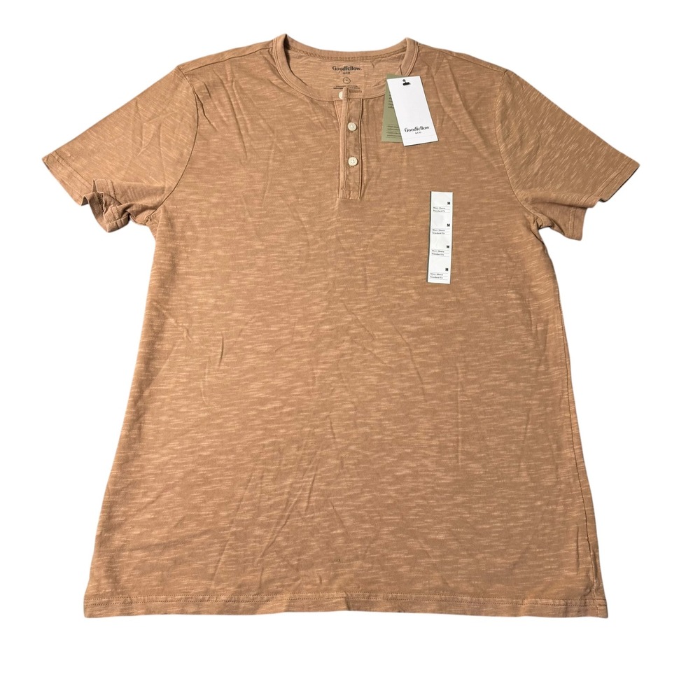 Goodfellow & Co Mens Medium Brown Slub Cotton Short Sleeve Henley Shirt  NEW
